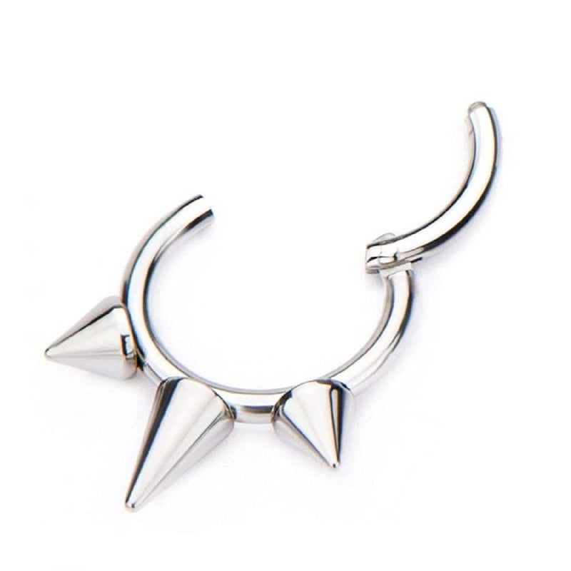 Pierced Owl 16GA Stainless Steel Triple Spiked Septum Cartilage Helix Daith Tragus Hinged Segment Ring (Silver Tone) - Image 2